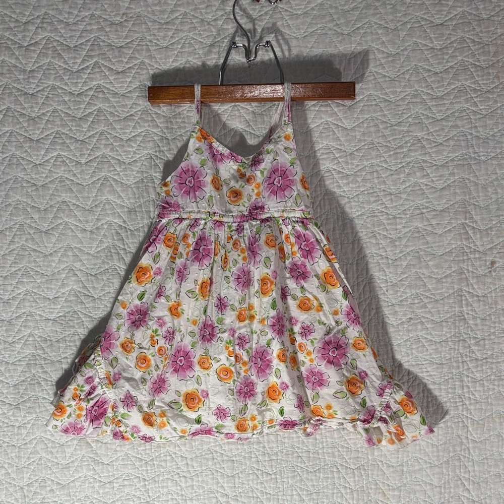 Girls' Floral Spaghetti-Strap Dress - Pink & Orange